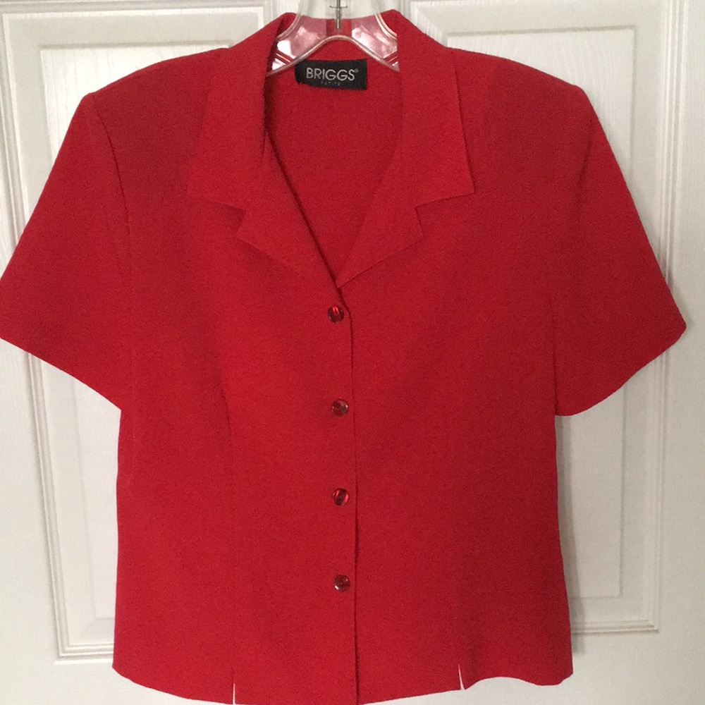 BRIGGS Petite Short Sleeve Top Red Button Front Small